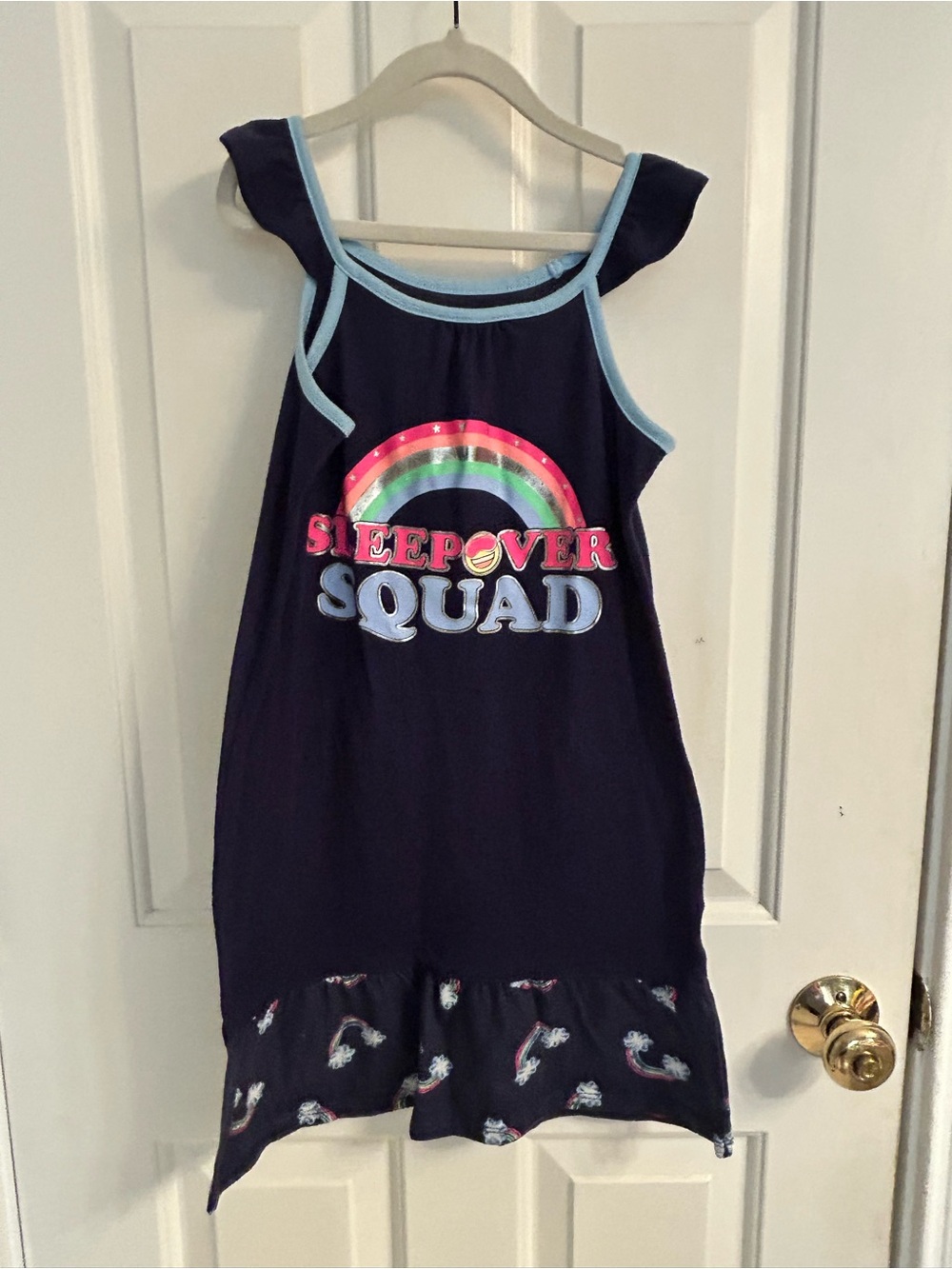 SO Navy Girls' Rainbow 'Sleepover Squad' Nightgown with Light Blue Trim